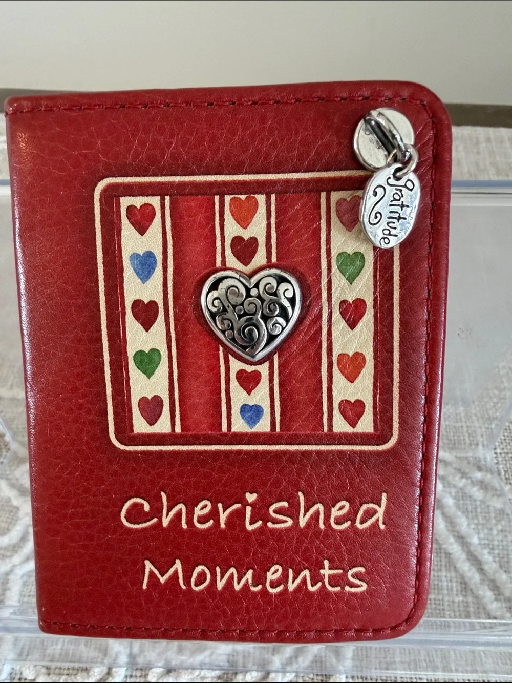 Brighton Vintage Rare Cherished Moments Red Leather Holder For Photos.